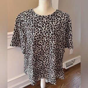 Notations Woman sz 20w leopard‎ print short sleeve blouse brown black white